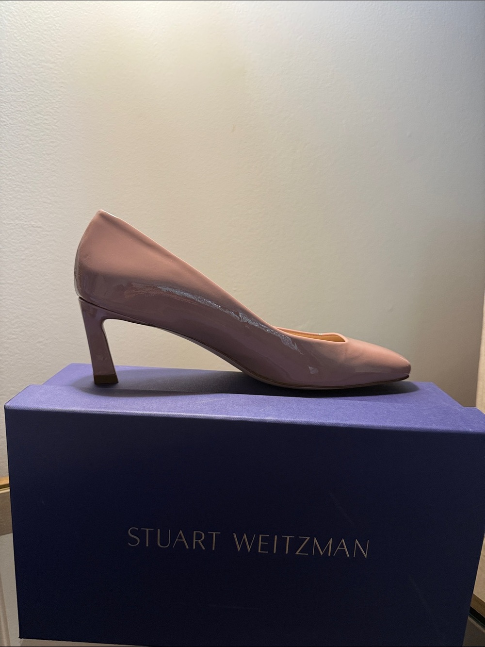 Stuart Weitzman Blush Pink Patent Leather Mid Heel Pump